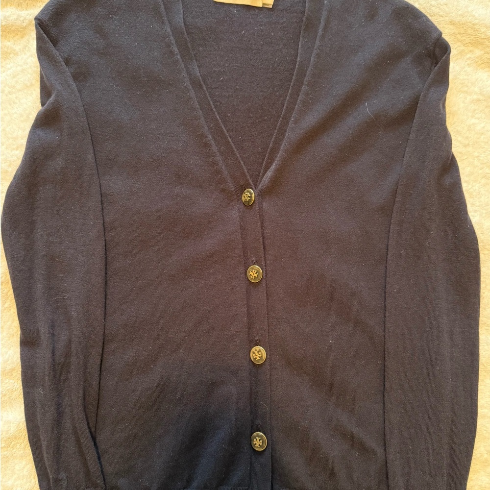 Tory Burch Midnight Blue Cardigan with Gold Buttons